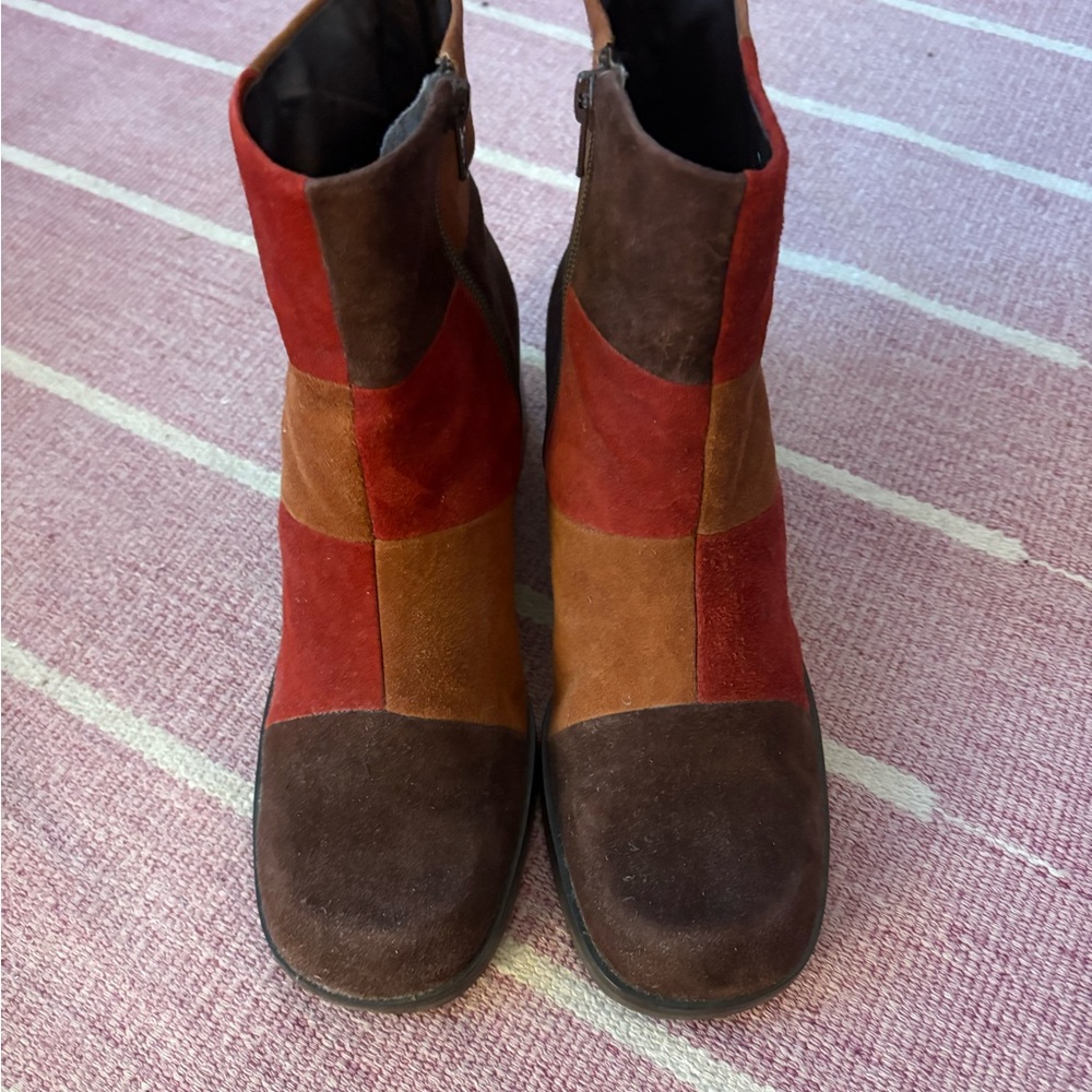 90’s/Y2K Vintage Nine West Suede Colorful Patchwork Ankle Boots - Picture 2 of 10